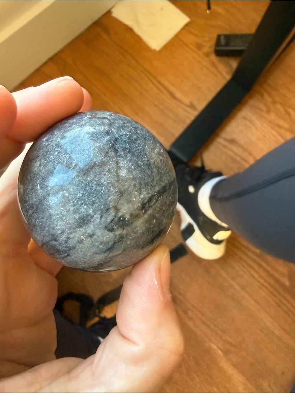 Beautiful shimmery black jade crystal sphere with stand